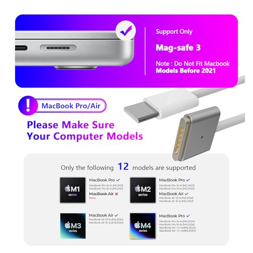 Premium USB C to Magnetic 3 Cable – 2 M for Mac Book Air & Pro (2024/2023) – 140 W Fast Charging with Durable Braided Design – Secure Magnetic Connector for Enhanced Device Efficiency – Ideal for Home, Office & On-the-Go Charging
