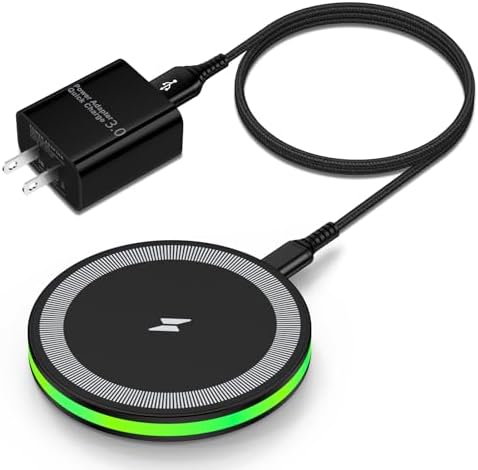 Ultra-Fast Wireless Charger for Samsung & i Phone – 15 W High-Speed Charging Pad with QC 3.0 Adapter, Compatible with Galaxy S25 Ultra, S24, S23, S22, S21, S20, S10, i Phone 16 Pro Max & More – Sleek, Portable Design with Intelligent Safety Features for Effortless Charging Experience