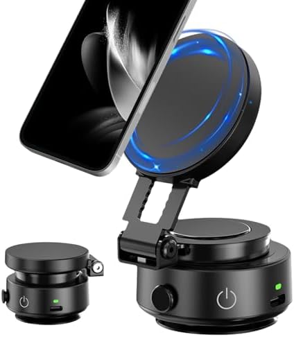 Vacuum Magnetic Phone Holder for Car, Electric Vacuum Suction Magnetic Car Phone Mount, 360 Degree Rotation Cell Phone Holder, Adjustable Vacuum Magnetic Phone Stand for Smooth Surface – Enhanced Compatibility and Speed