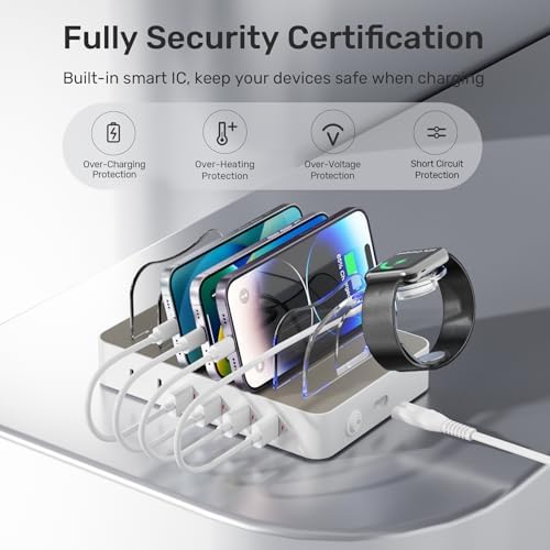 Unitek 6-Port USB-C Fast Charging Station – Versatile Multi-Device Power Hub with Dual 20 W PD Ports for i Phone, i Pad, Samsung and More – Streamline Your Charging Experience and Enhance Workspace Organization with Safety Features