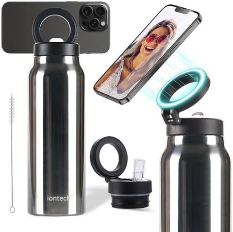 Maximize Your Hydration with the iontech 32 oz Insulated Water Bottle Featuring Mag Safe Compatibility – Innovative Stainless Steel Flask with Magnetic Phone Tripod Mount for Effortless Access During Gym, Sports, Travel, and Daily Commutes – Keeps Beverages Hot for 12 Hours and Cold for 24 Hours in Striking Blue – Ultimate Convenience for Active Lifestyles