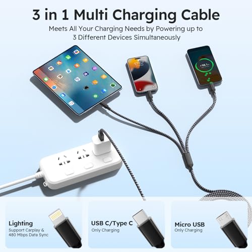 240 W 4-in-1 Braided Charging Cable: Ultimate Fast Charge Solution with E-Mark Chip for i Phone, i Pad, Mac Book & Android Devices (5 FT) – Durable Multi-Connector Cord for Seamless Device Compatibility and Superior Performance