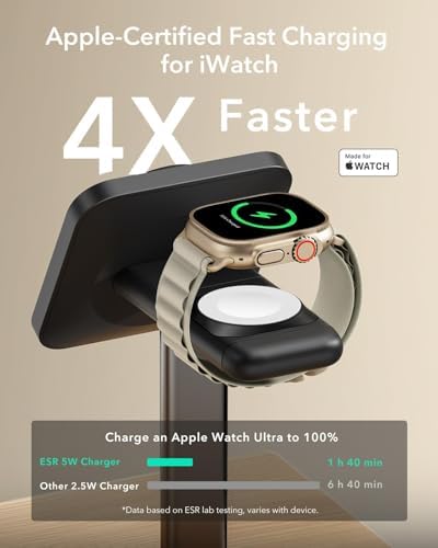 ESR Qi2 3-in-1 Wireless Charging Station – Fast 15 W Mag Safe Charger for i Phone 16/15/14/13, Certified Apple Watch & Air Pods Charger, Sleek White Design for Home or Office – Ultimate Multi-Device Charging Solution with Enhanced Compatibility and Speed