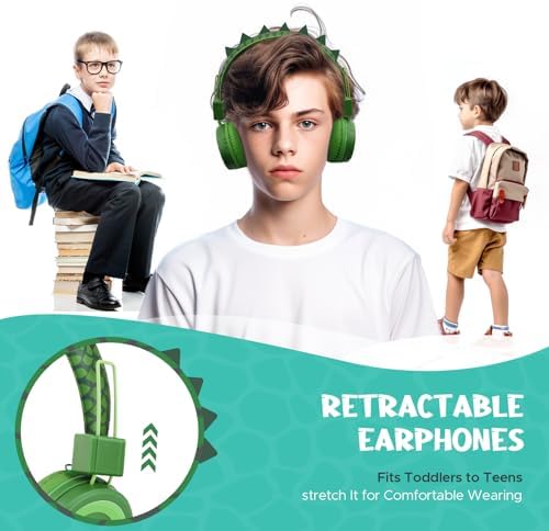 Dinosaur Bluetooth Headphones for Kids – Safe 85 d B Volume Control, Comfortable Over-Ear Design with Built-In Microphone & AUX Input for Tablets and i Pads – Ideal Travel Companion for Young Explorers and Learning Adventures