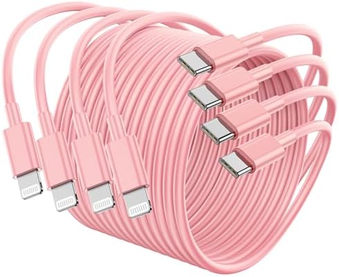 Premium 4 Pack USB C to Lightning Charging Cables – 6 FT Fast Charging Cord for i Phone 14 & Earlier Models – Durable, High-Performance Replacement for Apple Charger – Enhanced Compatibility for Quick Charge Needs – Perfect for Home, Office, and Travel Use