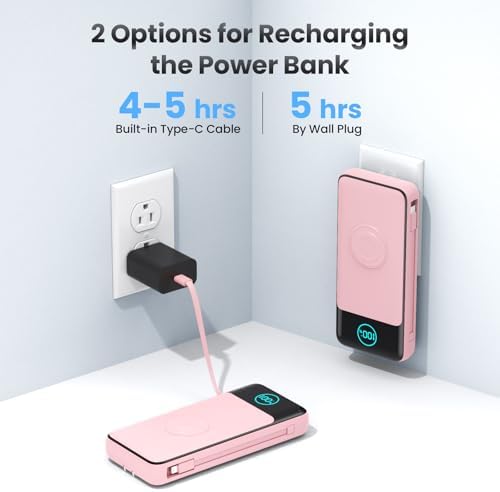 26800 m Ah Ultra-High Capacity Portable Charger with Built-in Cables & AC Wall Plug – 6-in-1 USB-C Power Bank for Fast Charging of i Phone 16/15/14/13/12, Android Devices & Apple Watch – Charge 5 Devices at Once with 25 W PD & Quick Charge Technology – Ideal for Travel, Camping, and Daily Use – Advanced Safety Features for Optimal Performance