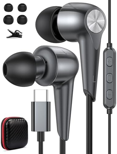 High-Fidelity USB C Noise Isolating Earbuds with Built-In Mic – Optimized Wired Headphones for i Phone 16, Samsung Galaxy S25 Ultra, Google Pixel 8 & More – Lightweight In-Ear Design with Volume Control Perfect for Sports, Work, and Daily Use – Unmatched Audio Quality and Device Compatibility