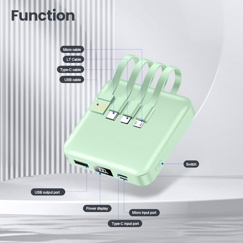 Ultra-Compact 12000 m Ah Fast Charging Power Bank with Built-in Cables – All-in-One Portable Charger for i Phone, Tablets & Samsung Devices, Featuring USB C Input/Output and LED Battery Display for Maximum Efficiency and On-the-Go Convenience