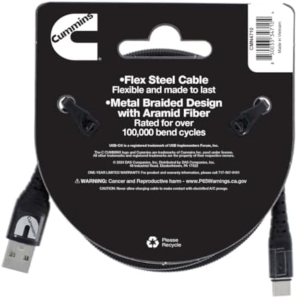 Cummins 8 ft Metal Braided Type C Charger Cord – Durable Android Compatible USB Cable for High-Speed Charging and Ultimate Flexibility