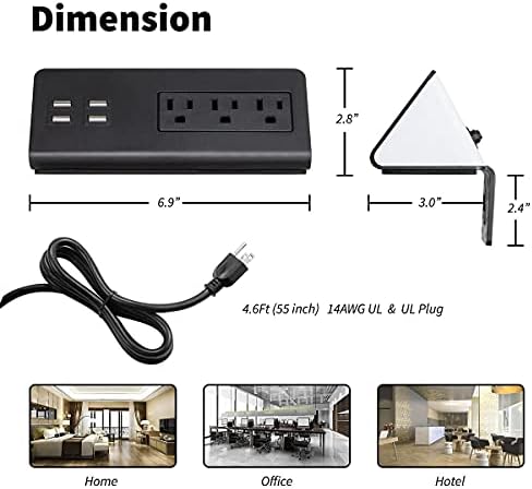 Emerising 2-Pack Desk Edge Mount Power Strips: 4 USB Charging Ports & 3 AC Outlets with 1250 Joules Surge Protection – Perfect for Home & Office Use, Streamlined Charging Solution for Enhanced Productivity and Clutter-Free Workspaces