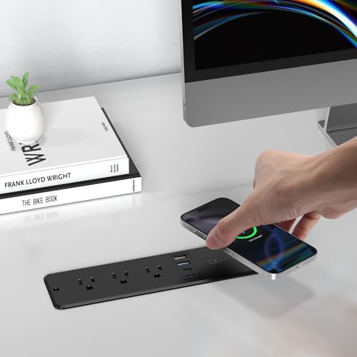 Revolutionary 8-in-1 Recessed Power Strip with 15 W Wireless Charger & 20 W Fast Charging – Ultimate Furniture Charging Station Featuring 3 AC Outlets & 4 USB Ports, Flush Mount Design, 10 FT Cord for Flexible Setup – Perfect for Home and Office Organization