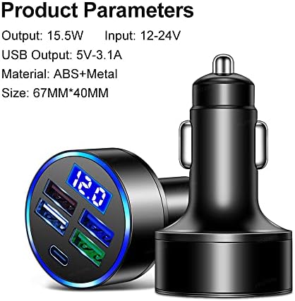Maximize On-the-Go Charging Efficiency with the 6-Port Fast Car Charger Featuring Real-Time Voltage Monitoring and Dual PD/QC3.0 Technology – Ideal for i Phone 13/14/15 & Most Android Devices – Essential Travel Companion (2 Pack)