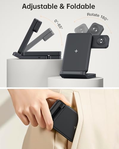 Foldable 3-in-1 Wireless Charging Station for Google Pixel Watch 1 st – 15 W Fast Charger for Pixel 9 Pro/XL, 8/7/6 Series, and Pixel Buds Pro/2 – Compact Travel Design with QC 18 W Adapter – Perfect for Home and Office Use