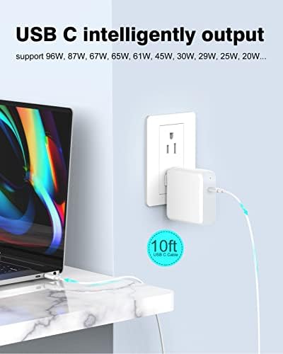 Ultra-Fast 10 ft USB-C Charger for Mac Book Pro & Air – 96 W Power Adapter with LED Indicator, Compatible with M1, M2, M3, M4 Models – Charge Your Device in Record Time! Experience lightning speed charging for your Mac Book Pro 16″ in just 1 hour and 47 minutes, and get your Mac Book Pro 14″ to 50% in only 30 minutes—outperforming standard 67 W chargers. This premium 100 W USB-C cable, featuring an advanced E-Mark chip, ensures maximum power delivery and data sync speeds of up to 480 Mbps. Designed to work seamlessly with a variety of devices including Surface Book, Dell, Lenovo, and i Pads, this charger offers enhanced compatibility for all your tech needs. The soft LED indicator and foldable plug enhance portability while providing protection against overcharging and short circuits. Elevate your charging experience with this essential accessory, making it perfect for travel and everyday use!