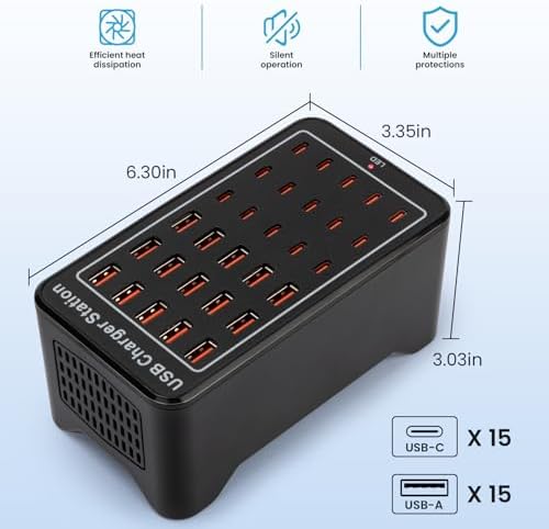High-Power USB C Charging Station – 150 W 30-Port Multi-Device Charger for Home, Office & Classroom – Fast, Smart, and Safe Charging Hub for i Pads, Smartphones, and More