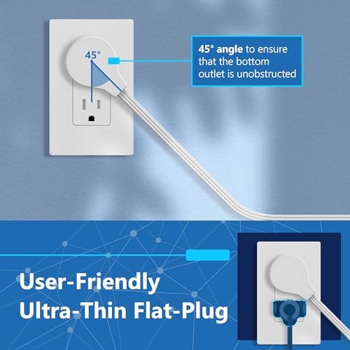 LIDER Ultra-Thin Flat-Face Outlet Extender with 3 Receptacles – Space-Saving Power Strip with 3 ft Cord, ETL-Listed for Safety, Sleek White Design for Modern Interiors – Perfect Solution for Enhanced Device Charging and Versatile Placement