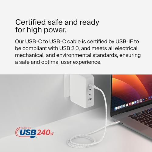 Belkin 6.6 ft USB C to USB C Charging Cable – 240 W Type-C Fast Charger for i Phone 16, Galaxy S25, Pixel 9, Mac Book, i Pad Pro, Chromebook, and Switch Steam Deck – Durable, High-Speed Connection for Enhanced Device Performance – Sleek Black Finish