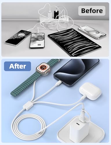 Advanced 3-in-2 Multi Charging Cable for Apple Watch & Galaxy S23 – Premium Fast USB C/A Charger, 4-Foot Length, Perfect for Ultra/Series 10-2, Ultimate Convenience for Tech-Savvy Professionals and Travelers