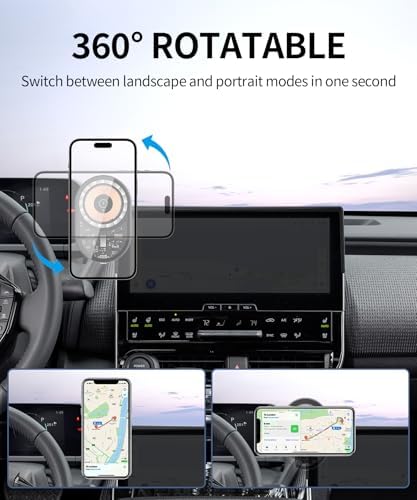 Wireless Charging car Phone Holder for Toyota BZ4X 2023-2025/Subaru Solterra 2023-2025 Accessories 8/12.3 inch Screen Fixed Clip,360° Rotation car Phone Mount Compatible with MagSafe – Enhanced Compatibility and Speed