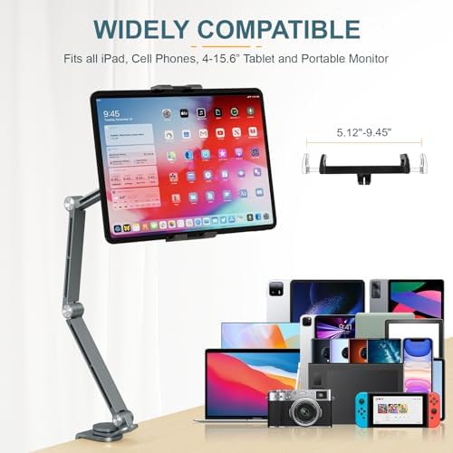 Adjustable 360° Rotating Tablet Stand Holder – Versatile Desk and Bed Mount for Enhanced Viewing Comfort, Compatible with 4-15.6″ Devices including i Pads and Smartphones – Lightweight, Foldable Design for Easy Portability and Optimal Posture Support