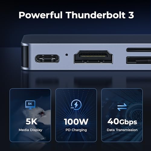 Transform Your Mac Book Experience with Ray Cue 6-in-2 USB C Hub Adapter – Thunderbolt 3, 3 USB 3.0 Ports & SD/TF Card Reader for Seamless Connectivity Across 2019-2023 Models
