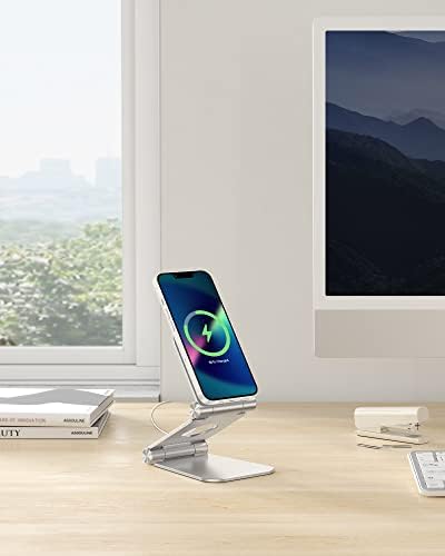 Stand for MagSafe Charger, OMOTON Foldable Phone Stand Holder for MagSafe Accessories， Compatible with iPhone 15/14/13/12 Pro Max/Pro/Mini, Charger for MagSafe Not Included, Black – Enhanced Compatibility and Speed