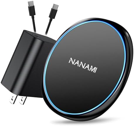 NANAMI Fast Wireless Charger – 7.5 W Qi Certified Charging Pad with PD3.0 Adapter for i Phone 16/15/14/13/12 & 10 W for Samsung Galaxy S25/S24/S23/S22/S21/Note 20 – Sleek & Compact Design, Advanced Safety Features, Effortless Charging for Home and Office Efficiency
