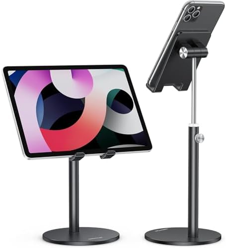 Cell Phone Stand, OMOTON Angle Height Adjustable Phone Holder, Aluminum Desktop Phone Holder Dock Stand for Desk, Compatible with iPhone 13/Mini/Pro/Max, All Smartphones and Tablets(4-11”),Black – Enhanced Compatibility and Speed