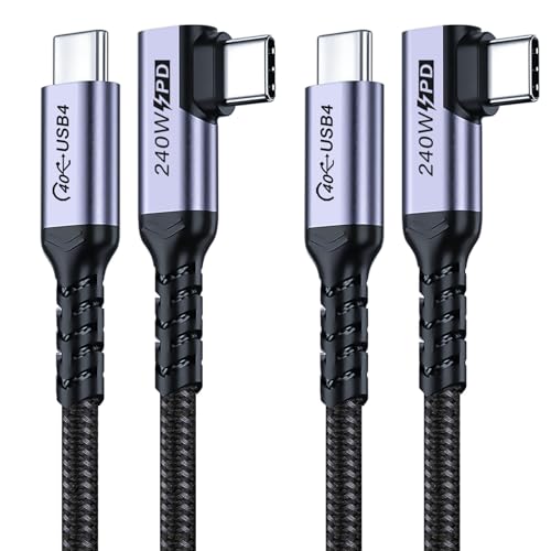 Right Angle Short USB 4 Cable Duo [1.5 FT] – 240 W Fast Charging & 40 Gbps Data Transfer with 8 K Video Support for i Phone 16, Mac Book & Galaxy S23 – Ideal for Compact Spaces and Enhanced Connectivity
