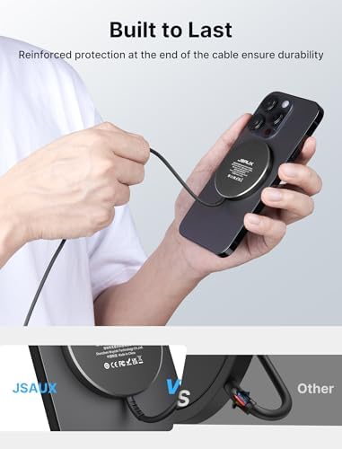 JSAUX 15 W Mag-Safe Wireless Charger Duo – Fast Charging Magnetic Pad for i Phone 16/16 Plus/16 Pro/16 Pro Max/i Phone 15/14/13/12 Mini and Air Pods – Dual Pack for Ultimate Compatibility and Portability, Sleek Black Design for Effortless Power-Up