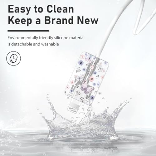 Charming Flower Butterfly Cable Protector for i Phone Chargers – Stylish Bright Blue Data Cable Saver for i Phone 11, 12, 13, 14 Pro Max, XS, XR, X, 7 & 8 Plus – Durable Cord Shield Enhancing Lifespan & Connection Reliability – Perfect i Phone Charger Accessory for Everyday Use