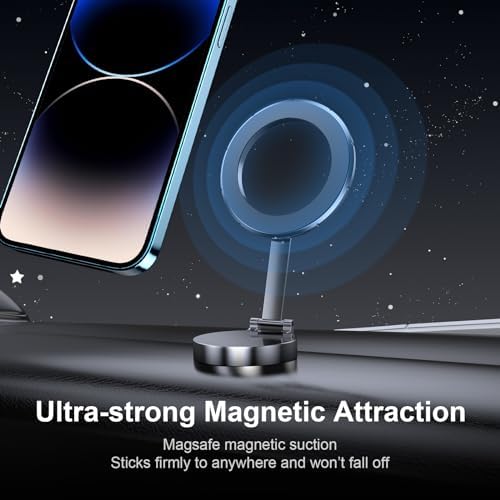 Elevate Your Driving Safety with the 2024 Mini Universal Magnetic Suction Car Phone Mount – Innovative Grey Aluminum Design, 360-Degree Rotatable for Optimal Viewing, Seamless Mag Safe Compatibility with i Phone 11-15 Pro Max for Effortless Navigation and Convenience