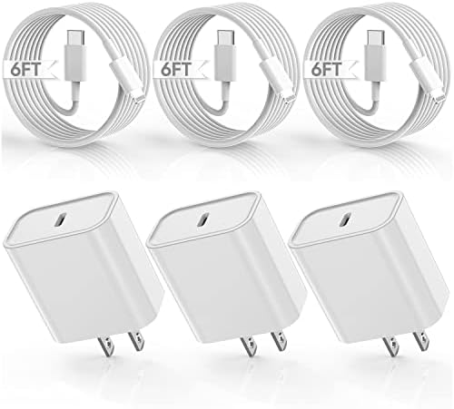 Premium Apple MFi Certified 3-Pack i Phone Charger Set with PD Type C Quick Wall Block and 6 FT Fast Charging USB C to Lightning Cable – Ultimate Speed and Compatibility for i Phone 14/13/12/Pro/Max/11/XR/SE 2022 and i Pads, Perfect for Home or Travel Use