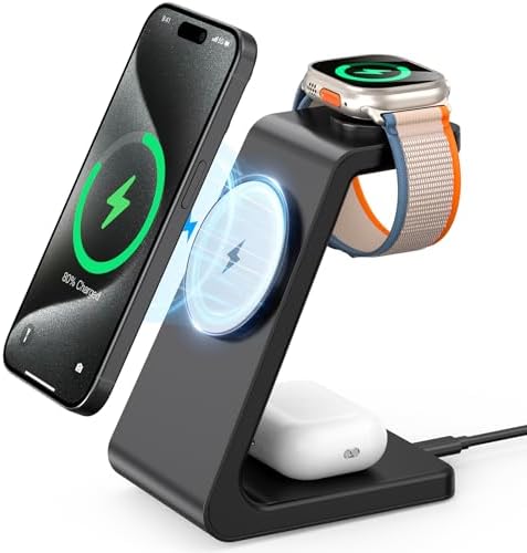 Ultimate 3-in-1 Wireless Charging Hub for Apple Devices: Fast Charging Dock for i Phone 16/15/14/13/12, Apple Watch Series 1-10, and Air Pods Pro with 20 W Adapter – Sleek Bedside Solution for a Clutter-Free Lifestyle