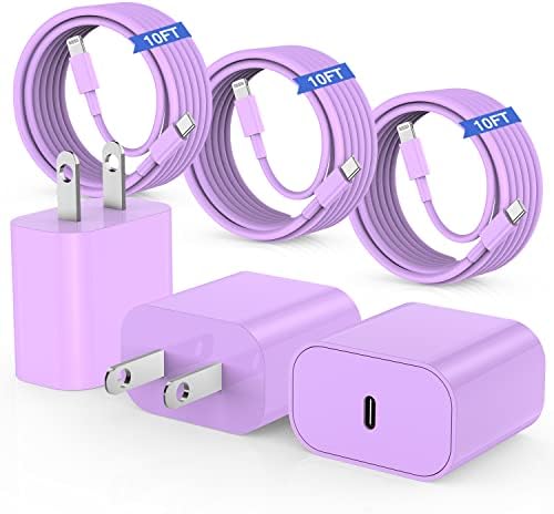 Ultra-Fast 20 W i Phone Charger with 10 ft USB C to Lightning Cable – Stylish Pink Fast Charging Block for i Phone 14 Pro Max, 13, 12, 11, XS, SE, i Pads & Air Pods – Unmatched Compatibility & Durability for On-the-Go Power
