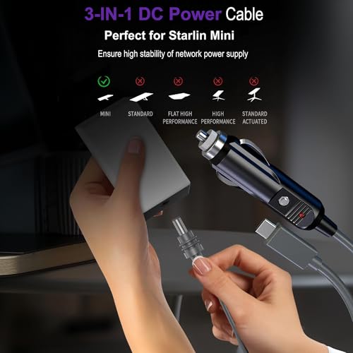10 FT 3-in-1 Starlink Mini Power Cable – High-Speed USB-C to DC Charger with Car Adapter, Versatile Waterproof Design for Seamless Connectivity and Enhanced Compatibility