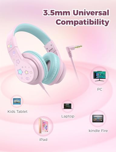 i Clever Kids Headphones: Safe 85 d B Volume-Limited Over-Ear Stereo Sound for Children – Foldable, Lightweight, and Compatible with i Pads and Computers for Easy Travel and Learning