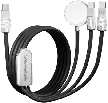 Ultimate Chubbycable Tri-Flex 3-in-1 USB-C Charger – 100 W Rapid Charging Solution for i Phone 16/15, Apple Watch, i Pad, and Galaxy Devices – 4.1 FT Durable Silicone Cable for Enhanced Portability and Versatile Compatibility