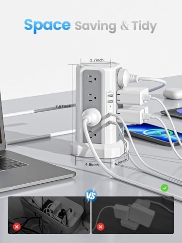 Revolutionize Your Charging Experience: 10 FT Surge Protector Power Strip Tower with 16 Outlets & 4 USB Ports – Efficient Desk Charging Station for Home, Office, or Dorm Room – Ultimate Space-Saving Solution with Robust 1625 W Power Output and Enhanced Safety Features