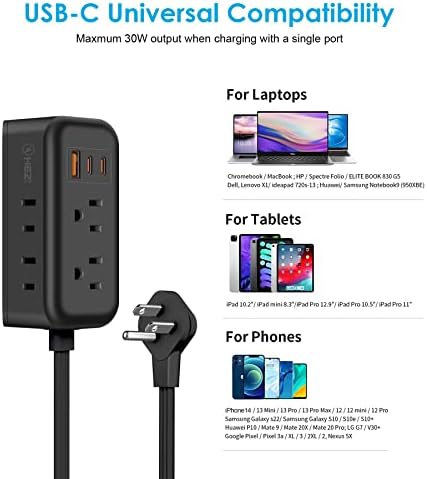 Cruise Ship Power Solutions: 30 W USB C Travel Power Strip with 5 Ft Flat Extension Cord, 4 Outlets & 3 USB Ports (2 USB-C) – Compact, Lightweight Design for Seamless Charging on Cruises and Beyond