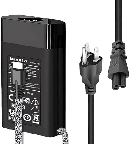 High-Performance 65 W USB-C Laptop Charger for HP Elitebook, Spectre, Envy, and Chromebook – Fast Charging AC Adapter with Enhanced 11 ft Cable for Seamless Compatibility and Reliability – Ideal Replacement for Original HP Power Supply Units