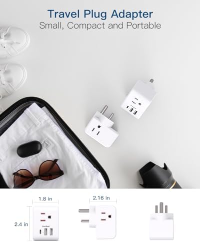 Ultimate European Travel Plug Adapter Set – Dual Pack Universal Power Converter with 3 AC Outlets and 3 USB Charging Ports (including USB-C) for Efficient Power Solutions in Italy, Spain, France, Germany, and Iceland – Essential Accessory for Global Travelers Seeking Versatile Compatibility and Rapid Charging Efficiency