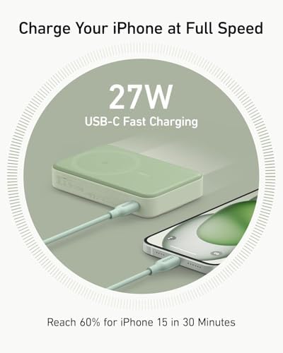 Anker Mag Go Power Bank for i Phone 15/14/13 – 10,000 m Ah Qi2 Certified Ultra-Fast Wireless Charger with Smart Display & Foldable Stand – Compact Portable USB-C Battery Pack for Effortless Charging on the Go