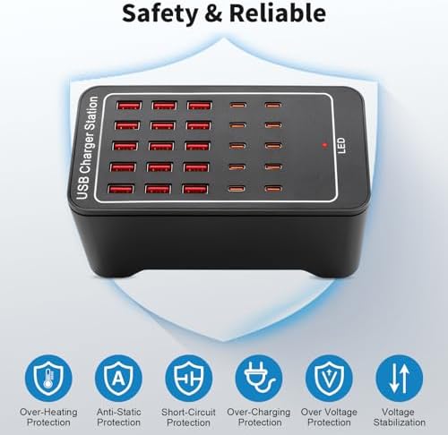 Revolutionary 125 W USB-C Charging Hub with 25 Ports: Fast Charging Station for i Phones, i Pads, Tablets, and Smartphones – Ultimate Multi-Port Desktop & Wall Charger with Enhanced Safety Features and Sleek Design