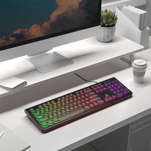 Retro-Inspired Full Size Typewriter Keyboard with Number Pad – Wired USB Keyboards for Windows 7, 8, 10, 11 | Enhance Your Typing Experience with Classic Charm and Modern Efficiency | Perfect for Home and Office Use