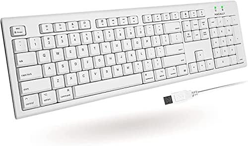 Macally Wired Full-Size Keyboard for All Macs – USB-Compatible, Spill-Proof Design with Number Pad & 16 Apple Shortcuts – Boost Your Productivity in Style!