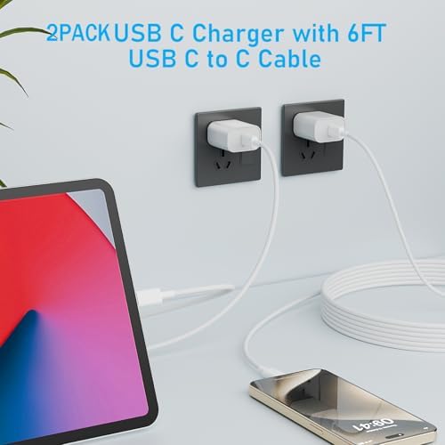 Rapid Charge Trio: 20 W USB-C Wall Charger Set with 6 FT Cables for i Phone 14 & More – Ultimate Performance for Fast Power Delivery and Versatile Device Compatibility