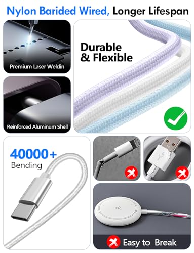 Ultimate 2-Pack Fast Charging Cable Set: Versatile USB A/Type C/Lightning Cables for Quick Charging of Apple Watch & i Phone, 4 FT Length for Seamless Travel Compatibility with i Phone 11-16, i Pad, Apple Watch Ultra & SE, Durable Multi-Device Solution for Enhanced Power Efficiency and Convenience