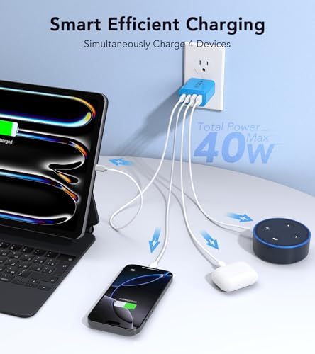 40 W USB C 4-Port Wall Charger 2-Pack – Ultra-Fast Charging Adapter for i Phone 16, i Pad Pro, Nintendo Switch & More – High-Speed PD & QC Technology for Multiple Devices – Compact & Stylish Red Design – Perfect for Travel and Daily Use