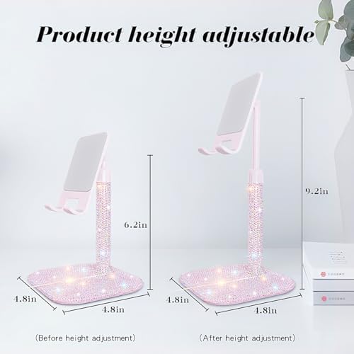 Cavdycidy Bling Cell Phone Stand for Desk,Glitter Rhinestone Angle Adjustable Phone Holder,Crystal Desktop Holder Compatible with iPhone 16 Pro Max 15 Plus 14 13 12 11 and Samsung,All Phones(Pink) – Enhanced Compatibility and Speed